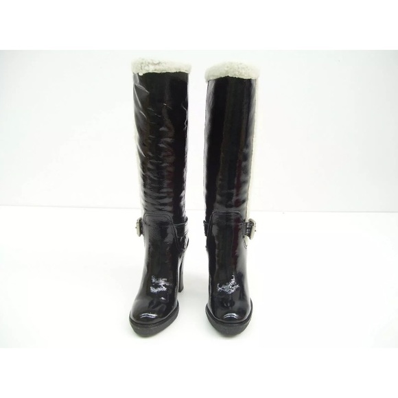 NIB Michael Kors Derby Boot Black Patent Leather Fur - Picture 2 of 8